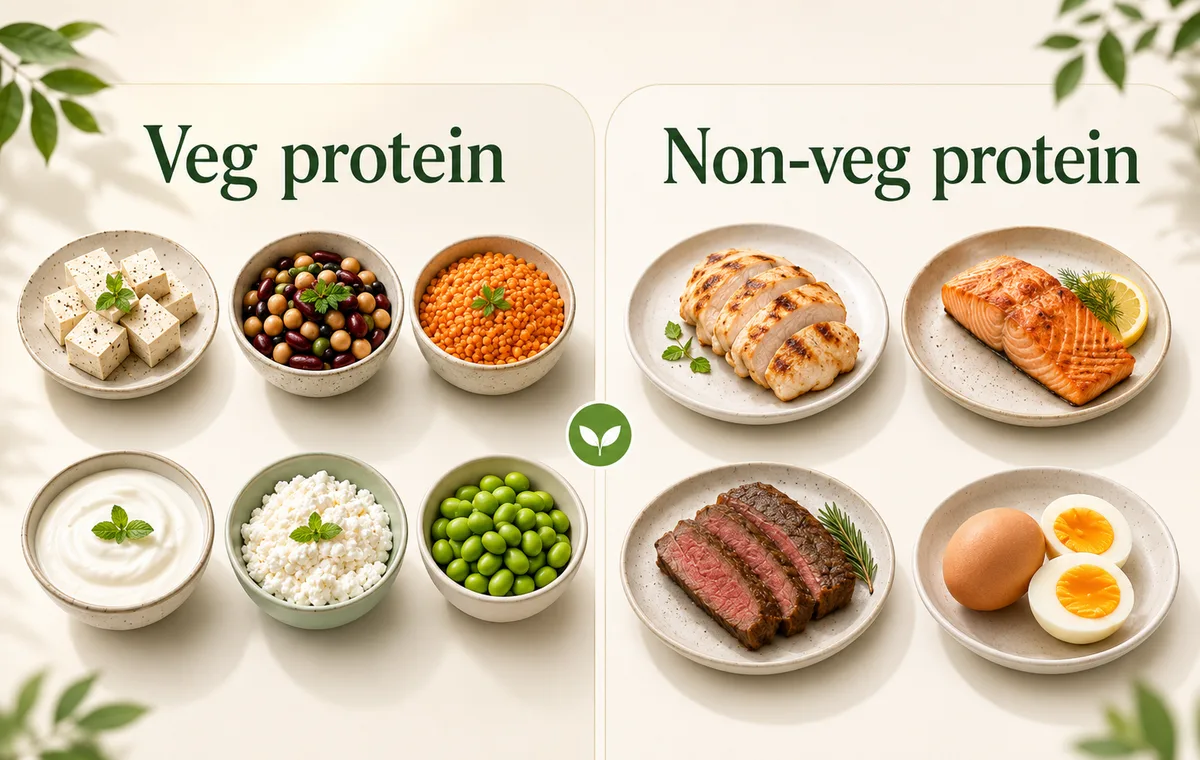 Vegetarian and non-vegetarian protein sources shown side by side