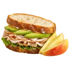 Turkey sandwich with avocado and apple slices